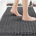 ACCUMTEK Upgrade Luxury Grey Bathroom Rug Mat Gray 36"x24", Ultra Soft Thick Absorbent Bath Mats, Non Slip Chenille Toilet Mat for Bathroom, Bedroom, Kitchen, Shower, Tub, Charcoal