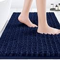 ACCUMTEK Upgrade Luxury Navy Blue Bathroom Rug Mat 32"x20", Ultra Soft Thick Absorbent Bath Mats, Non Slip Chenille Toilet Mat for Bathroom, Bedroom, Kitchen, Shower, Tub
