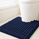 ACCUMTEK Upgrade Luxury Navy Blue Toilet Bathroom Rug Mat 24" x 20" Contour Rug, Ultra Soft Thick Absorbent Bath Mats, Non Slip Chenille Toilet Mat for Bathroom, Bedroom, Kitchen, Shower, Tub