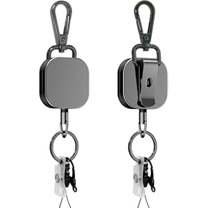 accuprints 2 pc retractable id card holder keychain badge holder zinc alloy metal carabiner keychain 267 inches retractable steel wire reel design utility keyring for keys badge cards