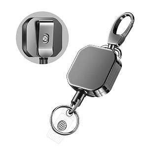 accuprints pack of 1 retractable id card holder keychain badge holder zinc alloy metal carabiner keychain 267 inches retractable steel wire reel design utility keyring for keys badge cards