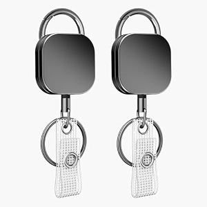 accuprints pack of 2 retractable id card holder keychain badge holder zinc alloy metal carabiner keychain 267 inches retractable steel wire reel design utility keyring for keys badge cards