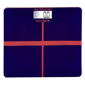 accusure blue amp black digital bathroom weighing scale with lcd panel amp 6mm thick tempered glass b_18 electronic weight machine for human body - 1 year warranty