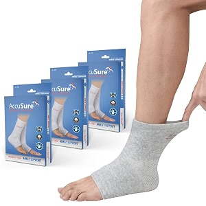 accusure pair of bamboo yarn 4 way stretchable bi-layered construction ankle compression support joint pain relief sprains tendonitis reduce for men amp women- large pack of 3 pair