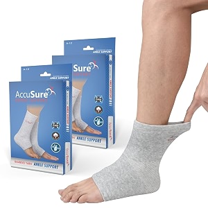 accusure pair of bamboo yarn 4 way stretchable bi-layered construction ankle compression support joint pain relief sprains tendonitis reduce for men amp women- extra large pack of 2 pair
