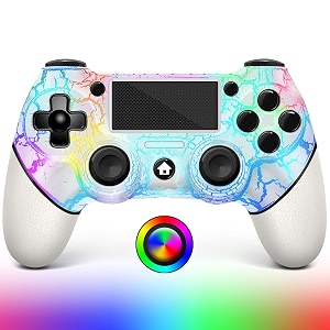acegamer wireless controller for ps4 game controller compatible with ps4proslimpc gamepad with turbodual vibration6-axis gyro sensortouch panel white crack