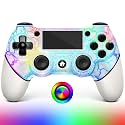AceGamer Wireless Controller for PS4, Game Controller Compatible with PS4/Pro/Slim/PC Gamepad with Turbo/Dual Vibration/6-Axis Gyro Sensor/Touch Panel (White Crack)