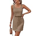 Acelitt Spring Summer Tank Dresses for Women 2026 Hollow Out Textured Drawstring Mini Dress