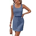 Acelitt Spring Summer Tank Dresses for Women 2026 Hollow Out Textured Drawstring Mini Dress