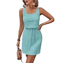Acelitt Spring Summer Tank Dresses for Women 2026 Hollow Out Textured Drawstring Mini Dress