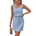 Acelitt Spring Summer Tank Dresses for Women 2026 Hollow Out Textured Drawstring Mini Dress