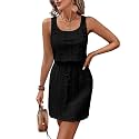 Acelitt Spring Summer Tank Dresses for Women 2026 Hollow Out Textured Drawstring Mini Dress