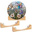 AceOrbit 2 Pcs 12 Inch Wood Adjustable Round Glass Display Stands Easel