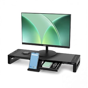 acer fusionbase monitor amp laptop stand  foldable abs  metal build  usb fast charging 1x type-c amp 1x type a  3data ports incl usb 30  15w wireless charger  mobile phone holder drawer  black