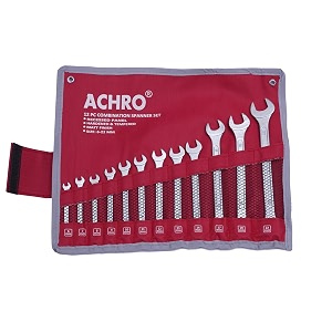 achro chrome vanadium steel combination spanners sets - open end pouch packing 6-22mm silver set of 12