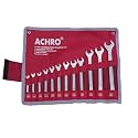 ACHRO Chrome Vanadium Steel Combination Spanners Sets - Open End, Pouch Packing (6-22mm, Silver), Set of 12