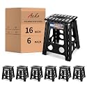 ACKO 16 Inch 6 Pack Folding Step Stool, Safety Lock, Holds 400 lbs, Black