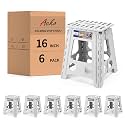 ACKO 16 Inch 6 Pack Folding Step Stool, Safety Lock, Holds 400 lbs, Gray