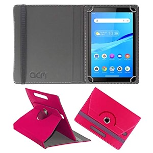acm rotating leather flip case compatible with lenovo tab m7 tablet cover stand red