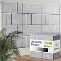 Acoustic Panels 12-Pack Soundproof Wall Panels 12"x12"x0.4" Decorative Sound Dampening for Your Home, Office, Studio, Bedroom &amp; More with Unique GridFrame Carving [Light Gray]