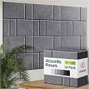 Acoustic Panels 12-Pack Soundproof Wall Panels 12"x12"x0.4" Decorative Sound Dampening for Your Home, Office, Studio, Bedroom &amp; More with Unique GridFrame Carving [Pebble Gray]