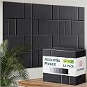 Acoustic Panels 12-Pack Soundproof Wall Panels 12"x12"x0.4" Decorative Sound Dampening for Your Home, Office, Studio, Bedroom &amp; More with Unique GridFrame Carving [Dark Gray]