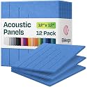 Acoustic Panels 12-Pack Soundproof Wall Panels 12"x12"x0.4" Decorative Sound Dampening for Your Home, Office, Studio, Bedroom &amp; More with Unique LineWave Carving [Grand Blue]