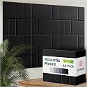 Acoustic Panels 12-Pack Soundproof Wall Panels 12"x12"x0.4" Decorative Sound Dampening for Your Home, Office, Studio, Bedroom &amp; More with Unique GridFrame Carving [Deep Black]
