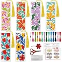 ACRNIGHEET 6PCS Cross Stitch Bookmark Kit for Beginner(Boho Floral)