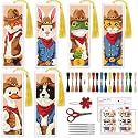 ACRNIGHEET 6PCS Cross Stitch Bookmark Kit for Beginner(Cute Cowboy Animals)