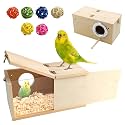 Acrylic Bird Nesting Box,Transparent Parakeet Nesting Box with Perch Natural Wood Cockatiel House for Cage Handcrafted Visible Budgie Breeding Home for Parrots Finches Conures Small Birds