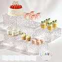 Acrylic Buffet Risers with Mini Sign and Maker, Clear Hammered Water Ripple Dessert Display Stands for Catering Cakes Cupcakes Desserts Drinks Décor Acrylic Display Risers Stackable Nesting Storage