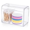 Acrylic Cotton Swab Holder Box with Lid, Double-compartment Organizer
