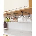 Acrylic Design Art Mug Hooks Under Cabinet 3 Pack, Metal Cup Hooks for Hanging Under Shelf, Mug Organizer Rack with 12 Hooks for Displaying Mugs, Coffee Cups and Kitchen,Black