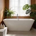 Acrylic Freestanding Bathtub, Deep Soaking Tub with Non-Slip Base, CUPC Certified Free Standing Tub, Chrome Drain Bath Tub, Modern Tub for Bathrooms, White,66''
