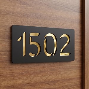 acrylic house number sign plate for home entrance door  premium matt black amp gold mirror finish  custom house number plaque  waterproof outdoor name plate gold 150x75mm