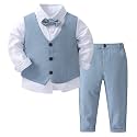 ACSUSS Kids Baby Boys Gentleman 4 Piece Clothes Set Toddler Gentlemen Wedding Suit Bow Tie Shirt Pants Outfits