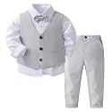 ACSUSS Kids Baby Boys Gentleman 4 Piece Clothes Set Toddler Gentlemen Wedding Suit Bow Tie Shirt Pants Outfits
