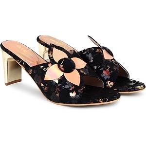 Action Womens Floral Suede Mules Black with
