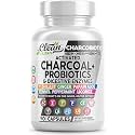 Activated Charcoal Pills for Gas Relief and Debloat, CharcoBiotic with Probiotics Digestive Enzymes Shilajit Peppermint Fennel Ginger Turmeric Licorice Root Aloe Vera Ceylon Cinnamon, Clean Nutra 90ct