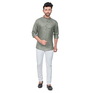 be active men39s solid linen blend short kurta with mandarin collar  short kurta for men cotton  stylish short kurta  short kurta men us-rf0016_16_m green