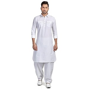 be active pathani salwar kurta set cotton solid pattern for wedding festivals full sleeves high neck