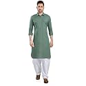 BE ACTIVE Pathani Salwar Kurta Set Cotton, Solid Pattern for Wedding, Festivals, Full Sleeves High Neck
