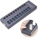 Active USB Hub, MICROWARE Aluminum 10-Port USB 3.0 Hub with 10 USB 3.0 Data Transfer Ports, 12V Powered USB3.0 Hub, Fast Charging Phone Tablet PC and Industry Grade USB3.0 HUB