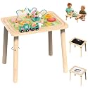 Himold Activity Table for Kids 18 Months of Age and Over, 9 in 1 Wooden Montessori Toys with Bead Maze Shape Sorter Train Toy, Baby Sensory Table Toddler Toys 1st Birthday Gifts for Kids