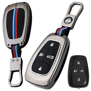 metal shell silicone key cover compatible with tata nexon  harrier  safari  altroz  tigor  punch  tiago  all evs  4 button remote key cover for tata