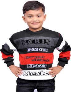 ad  av printed self design round neck casual boys black sweater