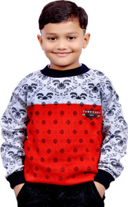 ad  av printed self design round neck casual boys red sweater