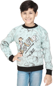 ad  av printed self design round neck casual boys light blue sweater
