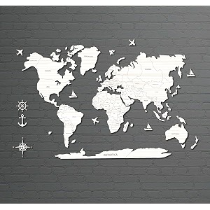 ad infinitum 3d wooden world map wall decor  premium home decor  office decor  wall decor 4 x 3 feet white oak